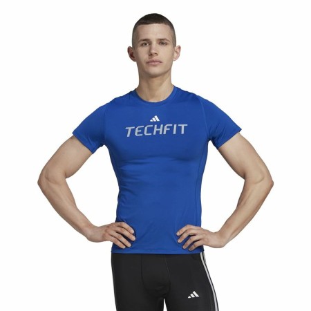 Maglia a Maniche Corte Uomo Adidas techfit Graphic Azzurro