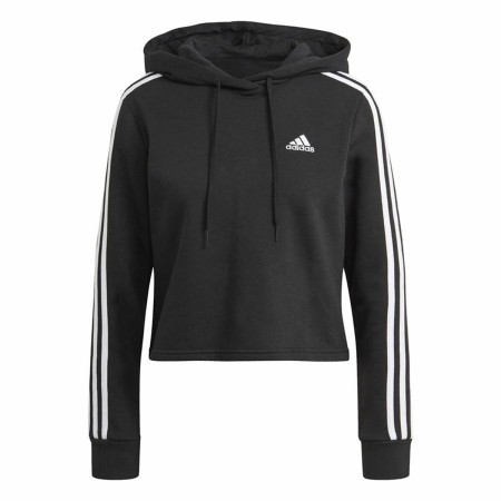 Felpa con Cappuccio Donna Adidas Essentials 3 Stripes Nero