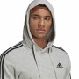 Felpa con Cappuccio Uomo Adidas Essentials 3 Stripes Grigio chiaro