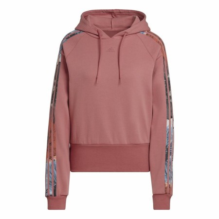 Felpa con Cappuccio Donna Adidas Allover Print Rosa Rosso Cremisi