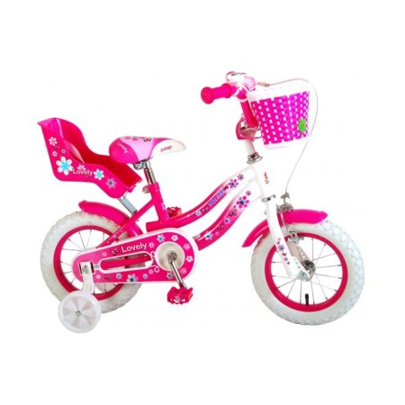 Bicicletta per bambini Volare Lovely - Ragazze - 12 pollici - Rosa Bianca - Due freni a mano