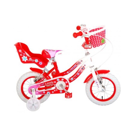 Bicicletta per bambini Volare Lovely - Ragazze - 12 pollici - Rossa Bianca - Due freni a mano