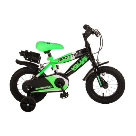 Bicicletta per bambini Volare Sportivo - Ragazzi - 12 pollici - Verde neon Nero - Due freni a mano - Assemblata al 95%