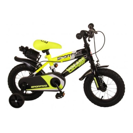 Bicicletta per bambini Volare Sportivo - Ragazzi - 12 pollici - Giallo neon nero - Due freni a mano - assemblata al 95%