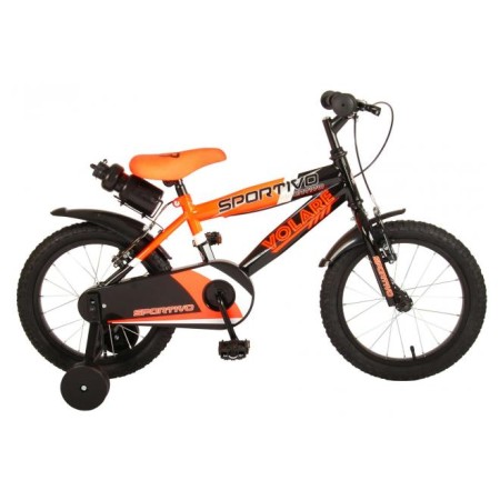 Bicicletta per bambini Volare Sportivo - Ragazzi - 16 pollici - Arancione neon nero - Due freni a mano - assemblata al 95%